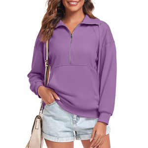 Sweat-shirts à capuche pour femmes en coton à forte demande, logo personnalisé, fabrication en usine, demi-zip, col montant, lavés et brodés pour femmes - Product Image 5