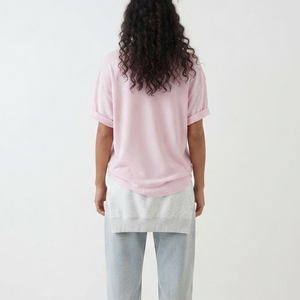 T-shirt OEM pour femme, rose, coupe ample, col rond, manches courtes, 100% coton tricoté, style décontracté printemps-été, épaules tombantes - Product Image 5