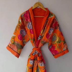 Handmade Kantha Work <b>Kimono</b> Vintage Robes Lover Hand Quilted Dressing Gowns <b>Woman</b> Patchwork Robe for Her Cotton <b>Kimonos</b> - Product Image 4