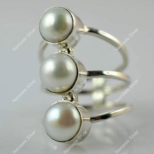 925 Sterling <b>Silver</b> Freshwater Triple Pearl <b>Ring</b> Handmade Boho June Birthstone Promise <b>Statement</b> Jewelry Unique Pearl <b>Ring</b> - Product Image 1