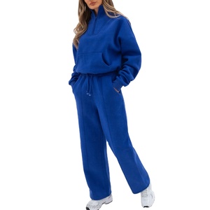 OEM <b>Soft</b> Lounge Wear Jogger Fitness High Neck 1/4 Zip Jumper <b>Hoodie</b> Drawstring Wide Leg Sweatpants Matching Tracksuit Women 2026 - Product Image 5