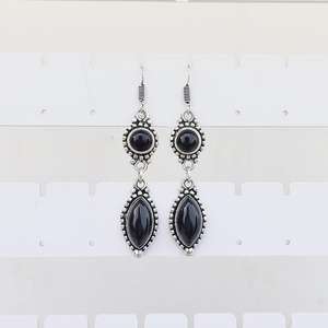 ต่างหูแบบห้อยทำจากหินโอนิกซ์สีดำ925ชุบเงินดีไซน์คริสตัลทำด้วยมือของขวัญเครื่องประดับ Boho สำหรับเธอ - Product Image 5