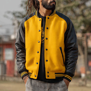 Chaqueta Universitaria de Cuero OEM para Hombre, Chaqueta Universitaria de Béisbol de Invierno, Chaqueta Universitaria con Botones para Hombre, Ropa Urbana - Product Image 6