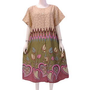 Women Soft Rayon Casual <b>Dress</b> Knee-Length Elastic Waist Floral Print Short Sleeve for Summer Sleepwear or Nightgowns - Product Image 2