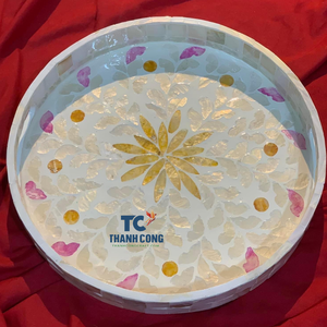 Plateaux de service à thé en marbre exquis avec incrustation de nacre Design rond de luxe pour la décoration intérieure Hôtels et restaurants arabes - Product Image 5