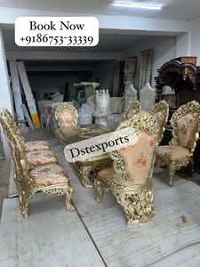 Elegante Juego de Comedor Tradicional de 9 Piezas de Madera de Teca Dorada Real, Mueble Vitrina, Pulido Brillante de Alto Brillo, Duradero y Lujoso para 8 Personas - Product Image 3