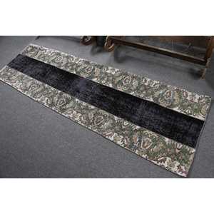 Tapis turc vintage, tapis de 2,3 x 7,6 pieds, tapis abstrait noir et vert - Product Image 4