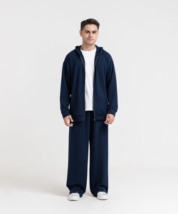 Sweat à capuche zippé bleu uni pour homme, design personnalisé, impression sérigraphique, 100% coton, tissu French Terry. - Product Image 2