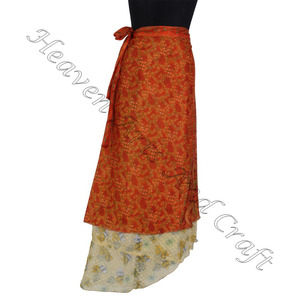 ใหม่กระโปรงผ้าไหมประดับลวดลายสำหรับผู้หญิงชุดผ้าไหมสไตล์วินเทจยาวส่าหรีรอบกระโปรง2ชั้นใส่กลับด้านได้มหัศจรรย์38" - Product Image 4