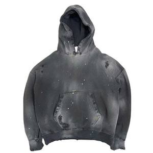 Sudadera con capucha para hombre con lavado ácido 100% algodón polar impermeable diseño desgastado personalizado bordado Vintage todas las estaciones - Product Image 6