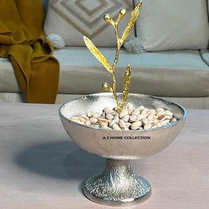 Forme ronde plaquée argent avec des feuilles d'or Design populaire Aluminium Métal Bols de service décoratifs pour aliments et fruits Texture fantaisie - Product Image 1