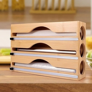 Single Tier Modern Standing Type Bamboo Wrap <b>Dispenser</b> Station Kitchen Organization Unit Non-Folding Multifunction - Product Image 2