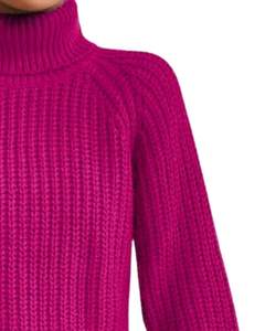 Customized Magenta Turtleneck Knit <b>Sweater</b> For <b>Women</b> Winter Warm Soft Ribbed Pullover Long Sleeve Casual Loose Fit Top - Product Image 2