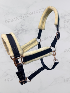 Juego de cabestro de sillín inglés ajustable, cuello de cabeza de nailon con acolchado grueso y Cuerda de plomo con accesorios de oro rosa - Product Image 3