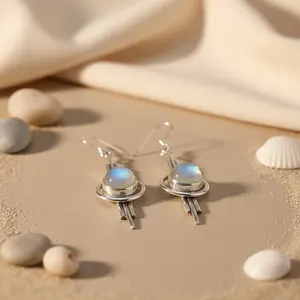 Boucles d'oreilles en argent sterling 925 avec pierre de lune pour femmes, tendance, forme goutte d'eau, plaqué or rose, option cadeau - Product Image 1