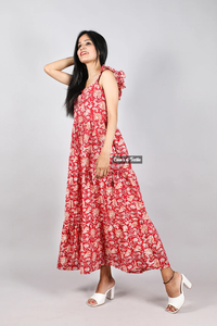 Vestido Largo Estilo Bohemio, Vestido Largo de Algodón Indio con Estampado de Bloques, Patrón Sólido, Temporada Verano/Otoño - Product Image 4