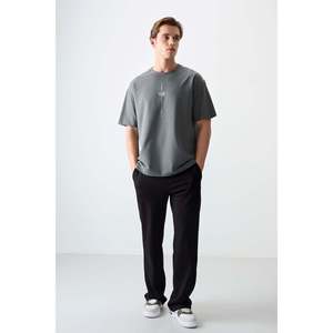 T-shirt pour homme en coton kaki, épais, doux, texturé, coupe ample, imprimé - 88373 - Kaki - Product Image 2