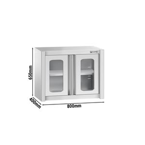 Commercial Stainless Steel Wall Cabinet / Kitchen Cupboard - 800x400x650mm - with <b>Glass</b> <b>Hinged</b> <b>Doors</b> - Product Image 2