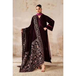 Châle en velours brodé VS-64-Léger MAROON Étole longue d'hiver pour femme - Product Image 1