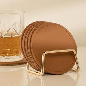 New Premium square leather <b>coaster</b> <b>set</b> <b>with</b> <b>holder</b> hot sale luxury drink mat tabletop protector handcrafted stylish modern home - Product Image 6