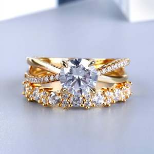 Ensemble de bagues en argent sterling plaqué or Jeulia, coupe ronde - Style tendance - Product Image 6