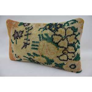 Beige Wool Kantha Patchwork <b>Pillow</b> 12x20 Inches Woven with Vintage Floral Embroidered Print for Home <b>Sofa</b> or Christmas Decor - Product Image 4