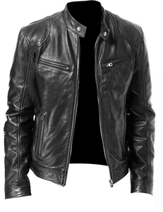 Men's Winter Casual Leather <b>Jackets</b> <b>Canvas</b> Waterproof Breathable Plain Color - Product Image 2