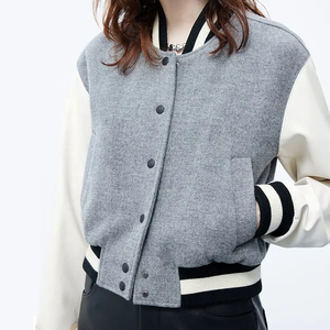 Chaqueta universitaria con logotipo personalizado para mujer, 100%, poliéster brillante, piel de oveja, transpirable, de punto, para exteriores, informal, de talla grande, de algodón - Product Image 1