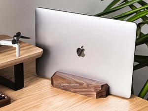 2025 New Arrival Mango Wood Vertical <b>Laptop</b> <b>Stand</b> Wood <b>Stand</b> Computer Holder Office <b>Desk</b> Accessory - Product Image 4