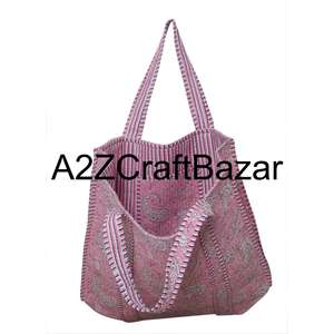 Sac fourre-tout en coton 100 % écologique, grand sac de shopping matelassé, imprimé floral en blocs, lavable, pour les voyages et l'usage quotidien - Product Image 4