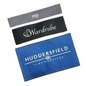 High Quality Customized Cotton Satin Woven <b>Labels</b> Top Design <b>Garments</b> with End Fold Excellent Factory Price wholesale - Product Image 1