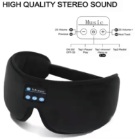 Masque de sommeil Bluetooth 3D stéréo à succès avec écouteurs intégrés, en velours et mousse à mémoire de forme respirante, masque oculaire occultant, portée 10M, autonomie 10-12h