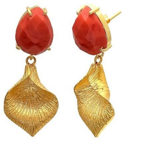 Pendientes de plata de ley 925 con forma de pera, Gema de Calcedonia naranja, novedad - Product Image 1