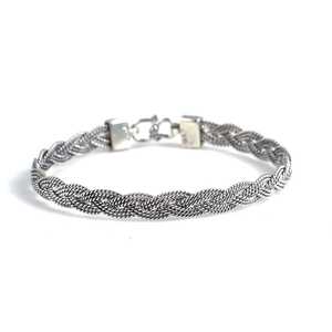 Bracelet en argent sterling 925 à 3 rangs, fil torsadé tressé avec fermoir, chaîne fine et maillons - Product Image 1