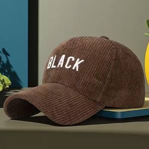 Gorra unisex de pana negra a rayas con visera ajustable para otoño e invierno, estilo camionero, ideal para un look urbano y moderno. - Product Image 2