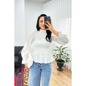 Blusa de Mujer LUSTRIN, Color Marrón, Cuello Alto Fruncido, Mezcla de Algodón, con Elegantes Detalles de Encaje, Transpirable, Informal, para Primavera - Product Image 1