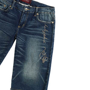 Bedazzled Jean Shorts Dark Wash Denim Shorts Vintage Deadstock Inspiré Logo personnalisé et approvisionnement d'usine OEM - Product Image 3