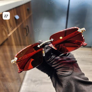 Gafas de Sol de Diseño Personalizadas con Cristales de Moissanita Rojos, Estilo Hip Hop de Lujo para Hombre, Lentes Ópticas Anti-Reflejantes, Joyería para Fiestas - Product Image 1
