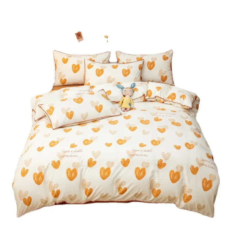 Printed washed double-layer yarn four piece set simple three piece set single piece duvet cover