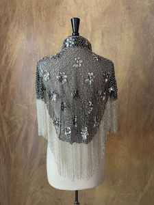 Elegante capa burlesca con cuentas hebras lentejuelas silueta recta sujeta cuello envoltura festiva Club ocasiones adulto poliéster - Product Image 6