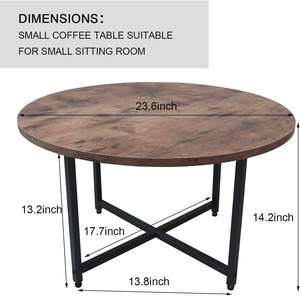 Mesa de Centro Redonda para Sala de Estar, Mesa Auxiliar con Aspecto de Madera, Superficie de Madera Vintage, Marco de Metal, Marrón Rústico, Fácil de Armar - Product Image 5