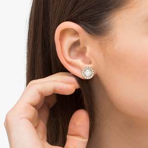 Boucles d'oreilles vintage en or rose 14 carats avec diamants ronds de 0,34 carat, élégantes boucles d'oreilles vintage en diamants - Product Image 3