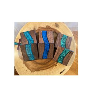 Posavasos de resina de madera decorativa, posavasos de madera de mesa para color verde oscuro, posavasos para bebidas al mejor precio - Product Image 4