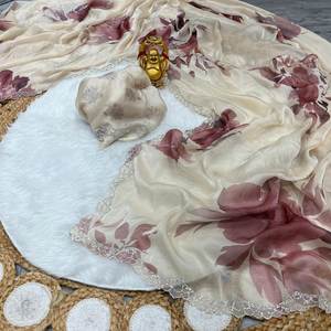 Saree en soie de l'espace doux indien avec saree de travail de jarkhan avec saree de mariage pakistanais et saree de concepteur de vêtements de fête. - Product Image 1