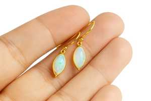 925 Sterling Silver 14k <b>Gold</b> Plated Ethiopian Opal Dangle <b>Earrings</b> Marquise <b>Drop</b> Handmade Women Jewelry - Product Image 3