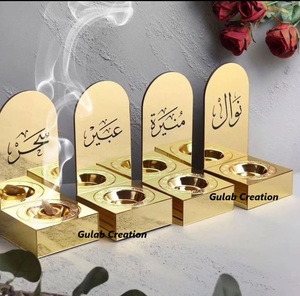 Brûleur d'encens en bois et acrylique doré de conception arabe de haute qualité - Product Image 3