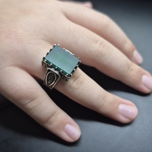 Handcrafted 925 Sterling <b>Silver</b> <b>Mens</b> <b>Ring</b> with Green Agate Stone Turkish Ottoman Style Islamic Jewelry Wholesale from Istanbul - Product Image 5