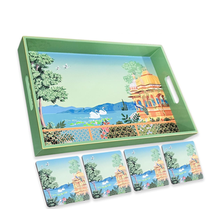 Bandeja Rectangular de Café Artesanal de Madera con Asa Elegante Bandeja Decorativa para Servir - Product Image 2