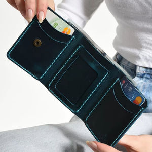 Femme portefeuille à trois volets en cuir véritable pochettes motif paume porte-carte LTW-0013C - Product Image 1