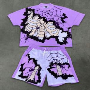 Ensemble 2 pièces d'été de haute qualité pour hommes surdimensionné High Street Trendy Casual Wear T-shirt et short respirants - Product Image 2